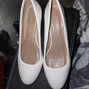 White Patent Leather Round Toe Wedges